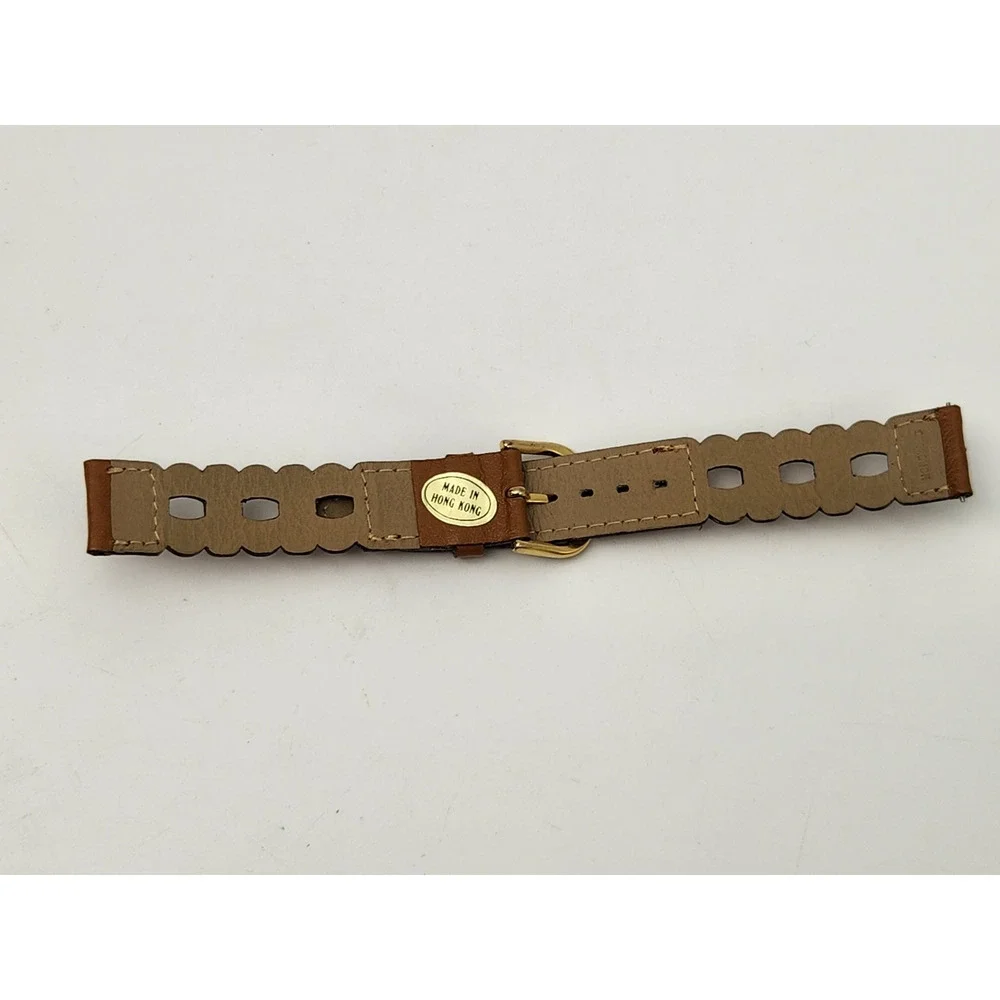Vintage 16mm Hong Kong Cutout Pattern Brown Leather Watch Strap